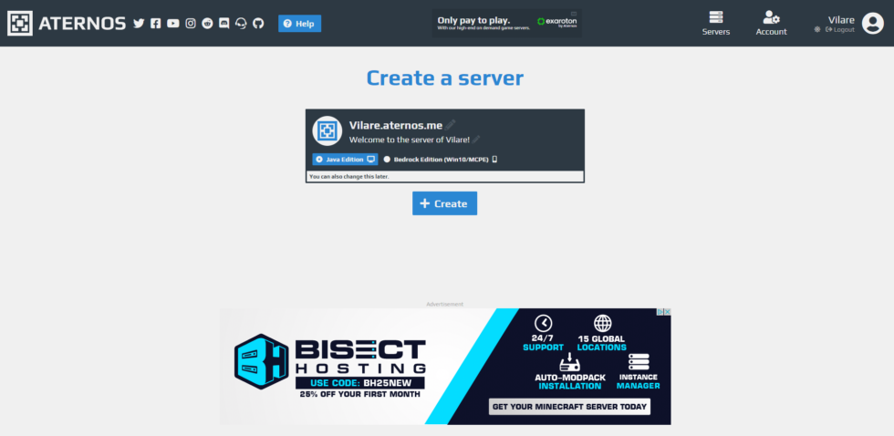 Creating a free Minecraft server with Aternos – Aternos